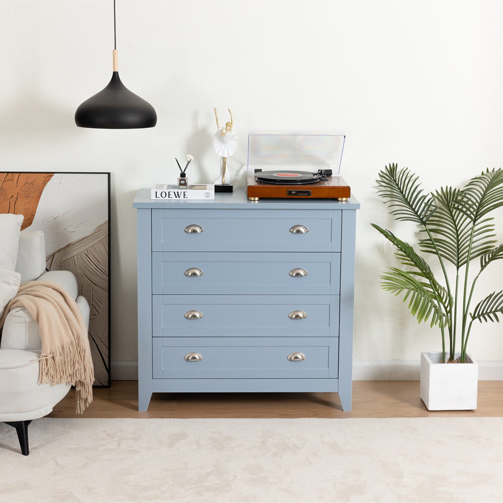 Eeeza Retro 4-Drawer Chest with Solid Frame and Anti-Tip Safety – Black & Blue