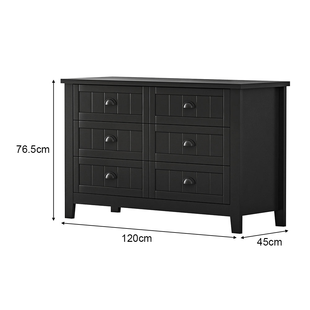 Eeeza Black 6-Drawer Chest with Solid Frame and Anti-Tip Reinforcement – Large Storage, Industrial Elegance