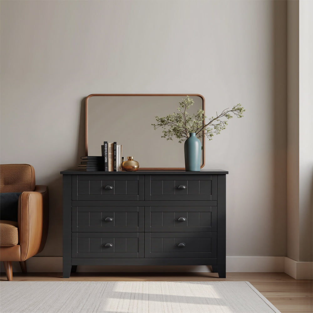 Eeeza Black 6-Drawer Chest with Solid Frame and Anti-Tip Reinforcement – Large Storage, Industrial Elegance