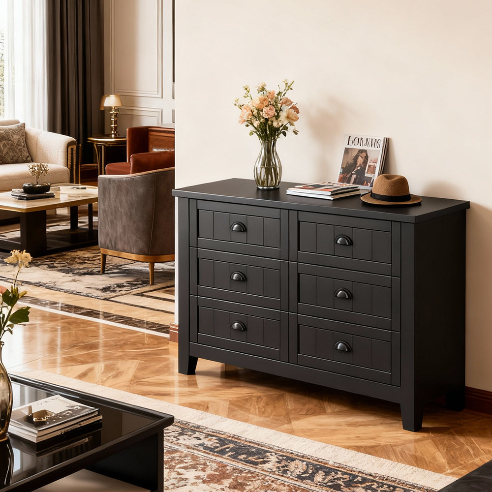 Eeeza Black 6-Drawer Chest with Solid Frame and Anti-Tip Reinforcement – Large Storage, Industrial Elegance