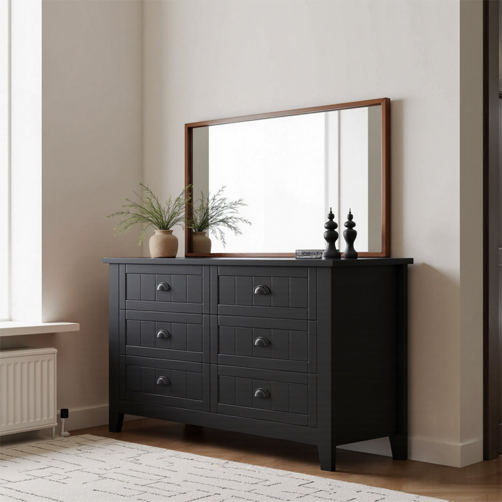 Eeeza Black 6-Drawer Chest with Solid Frame and Anti-Tip Reinforcement – Large Storage, Industrial Elegance
