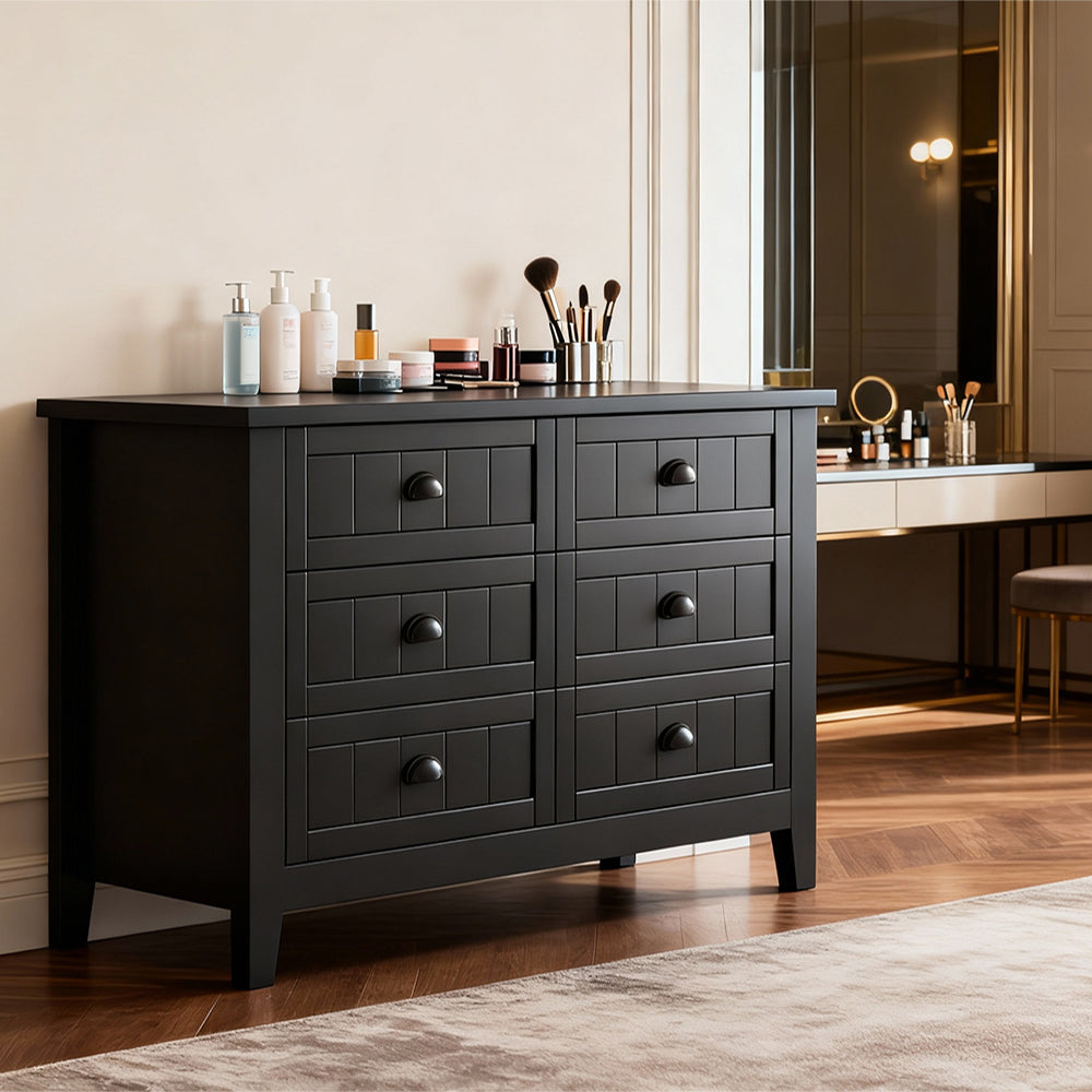 Eeeza Black 6-Drawer Chest with Solid Frame and Anti-Tip Reinforcement – Large Storage, Industrial Elegance