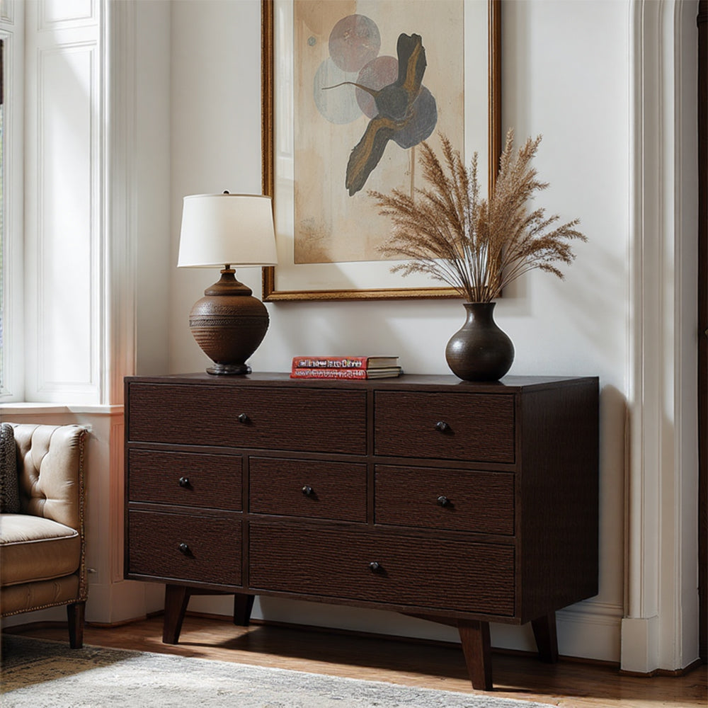 Eeeza Retro Birch 7-Drawer Dresser – Wide Storage with Mid-Century Elegance