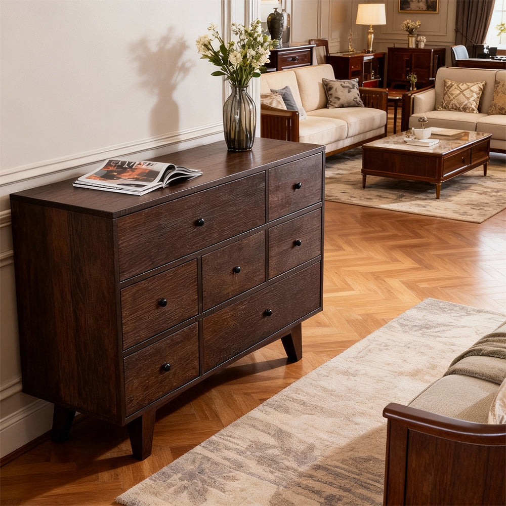 Eeeza Retro Birch 7-Drawer Dresser – Wide Storage with Mid-Century Elegance