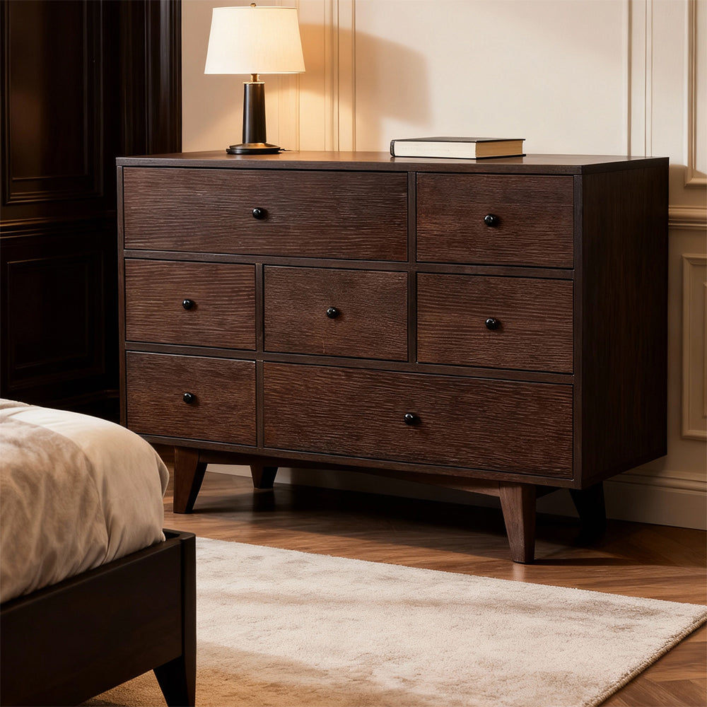 Eeeza Retro Birch 7-Drawer Dresser – Wide Storage with Mid-Century Elegance