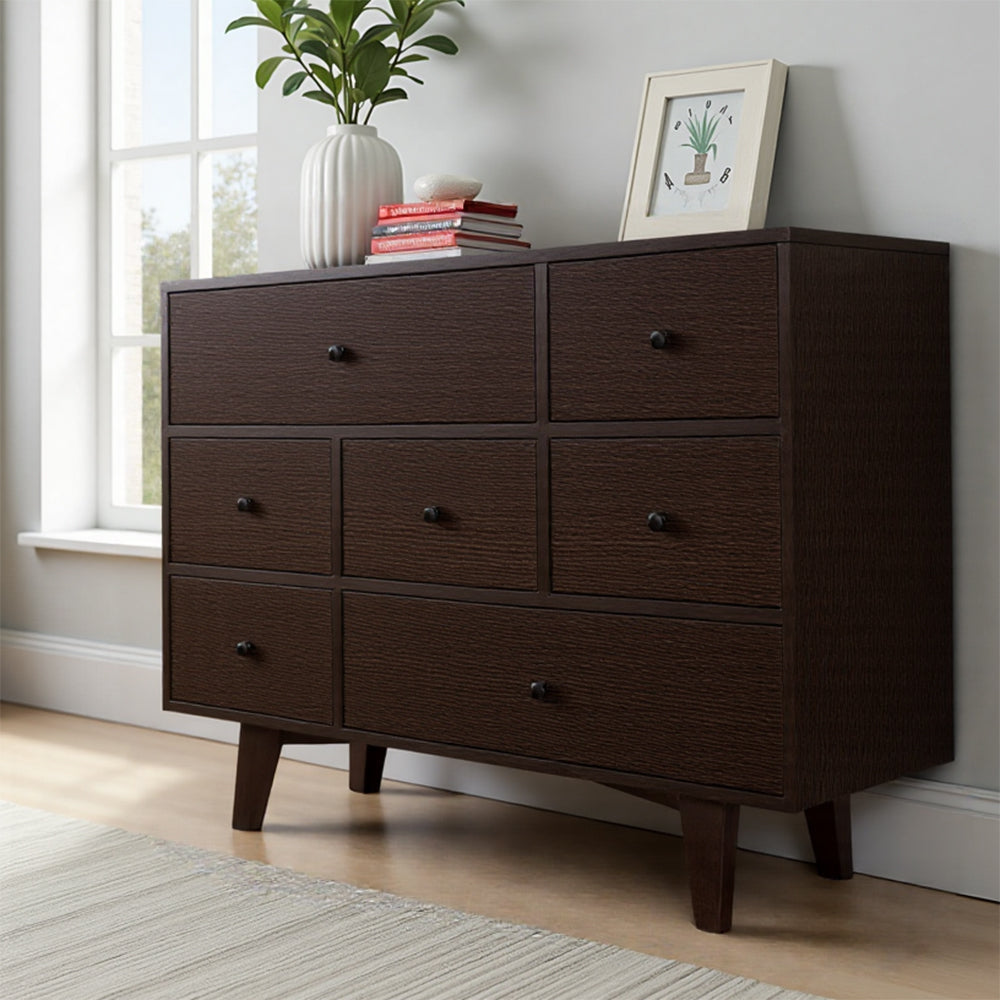 Eeeza Retro Birch 7-Drawer Dresser – Wide Storage with Mid-Century Elegance