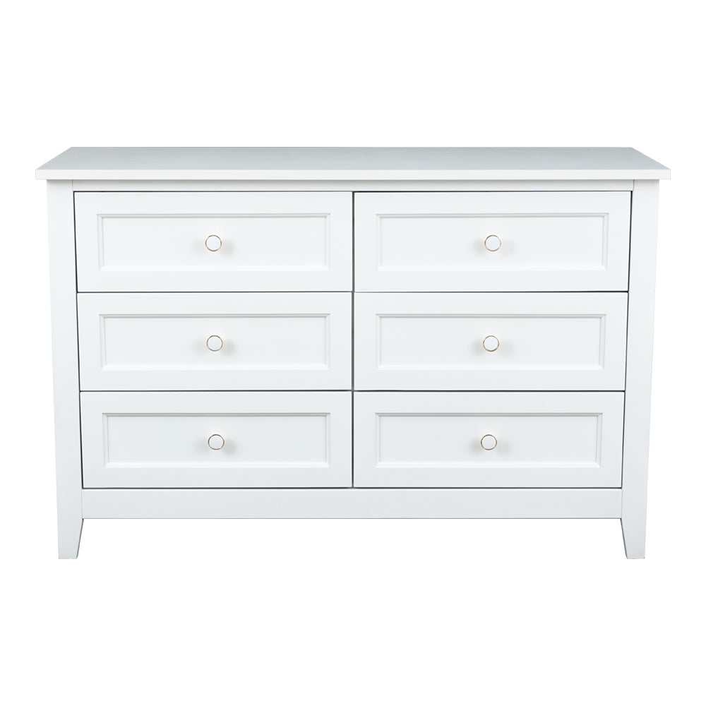 Eeeza 6 Drawer White Dresser – Large Storage Cabinet with Solid Wood Frame for Bedroom & Living Room