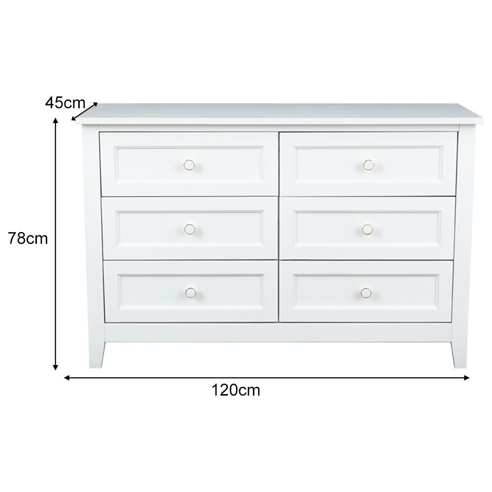 Eeeza 6 Drawer White Dresser – Large Storage Cabinet with Solid Wood Frame for Bedroom & Living Room