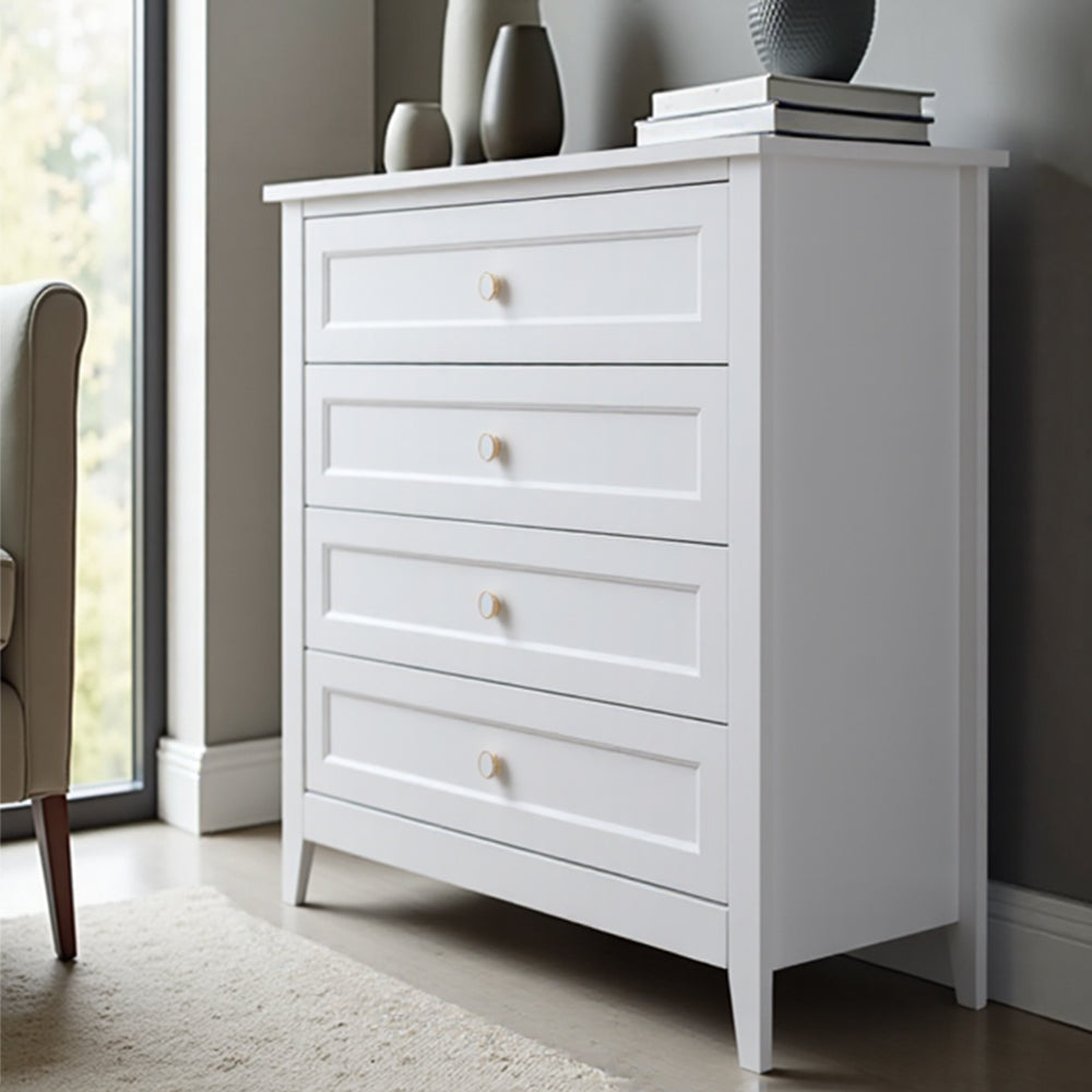 Eeeza Classic White 4-Drawer Tall Dresser – Vertical Storage for Compact Living