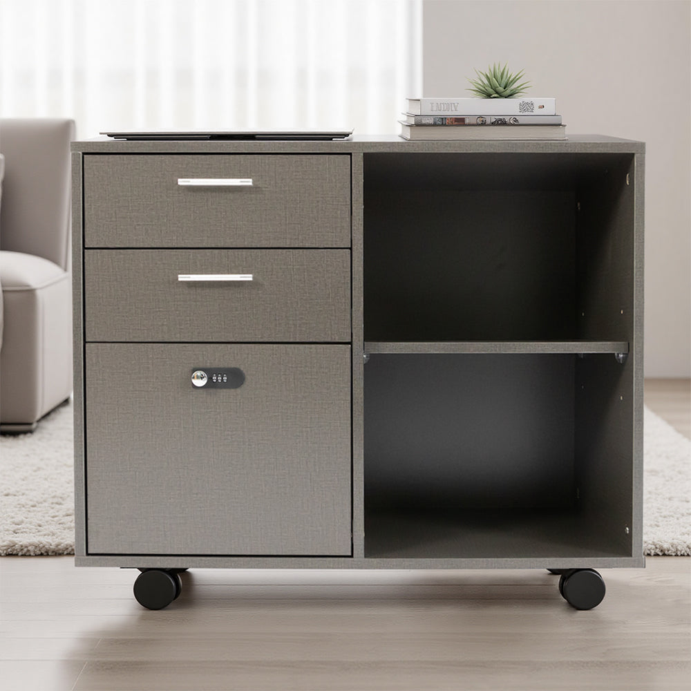 Eeeza 2-Drawer Locking Filing Cabinet with Open Shelf – Mobile Printer Stand for Home Office