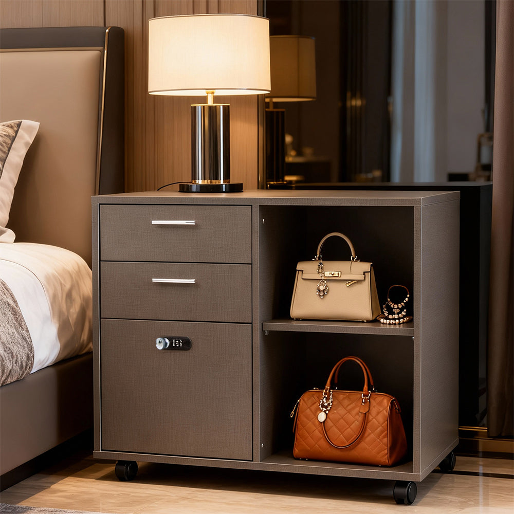Eeeza 2-Drawer Locking Filing Cabinet with Open Shelf – Mobile Printer Stand for Home Office