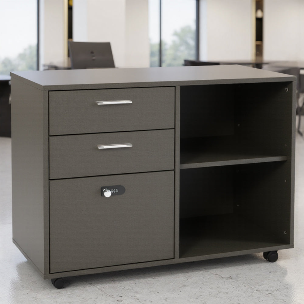Eeeza 2-Drawer Locking Filing Cabinet with Open Shelf – Mobile Printer Stand for Home Office
