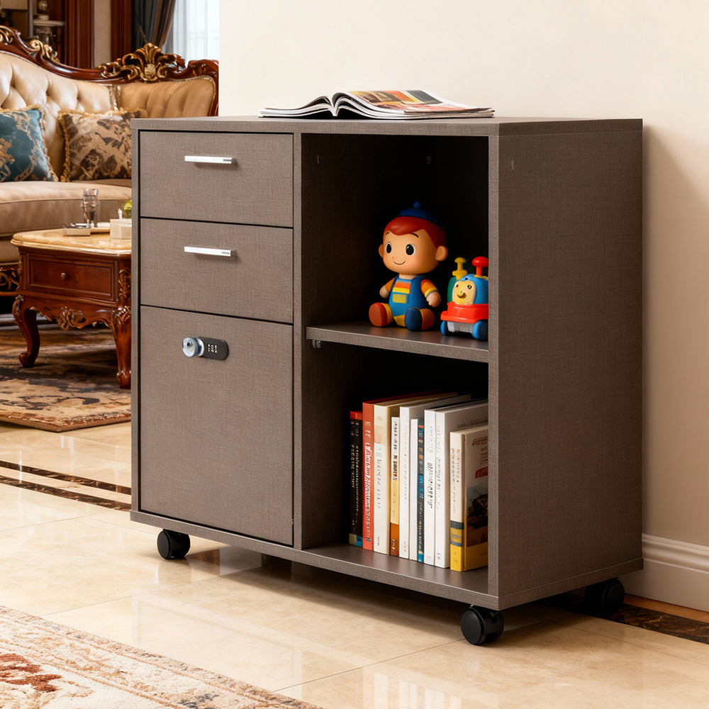 Eeeza 2-Drawer Locking Filing Cabinet with Open Shelf – Mobile Printer Stand for Home Office