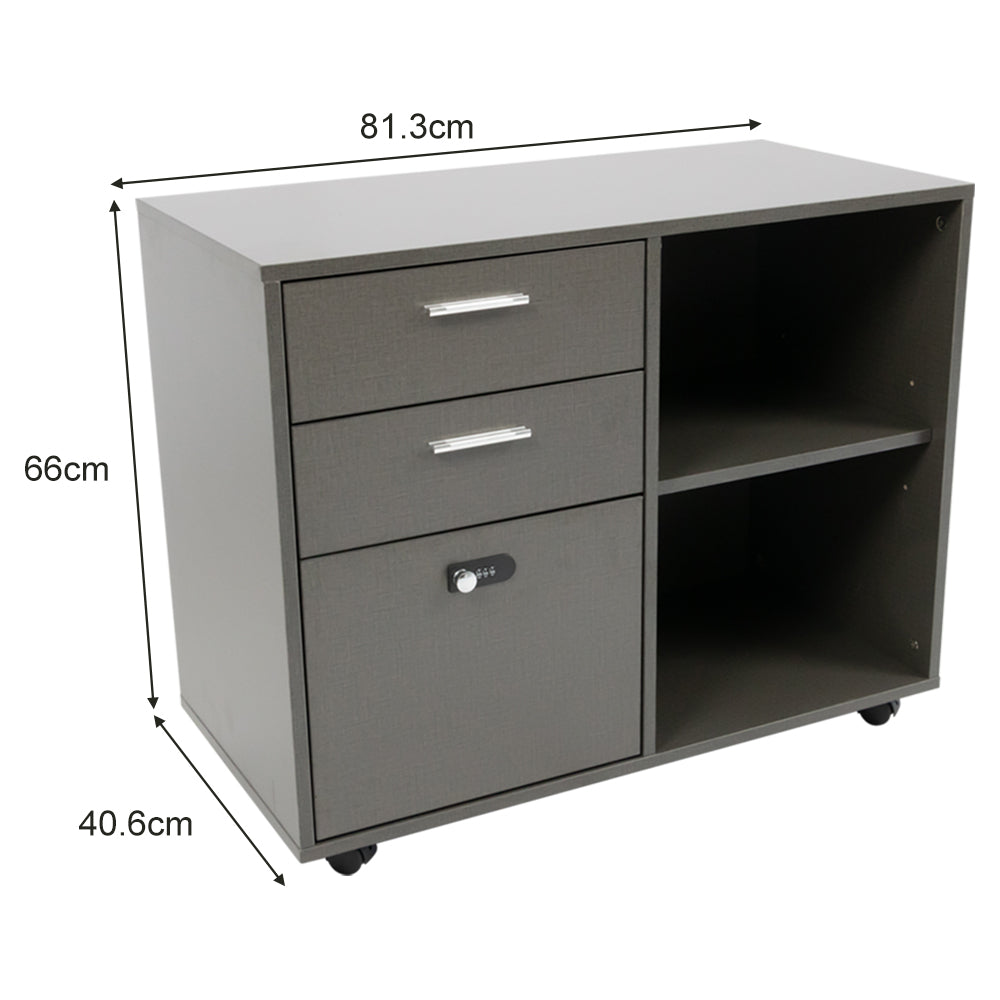 Eeeza 2-Drawer Locking Filing Cabinet with Open Shelf – Mobile Printer Stand for Home Office