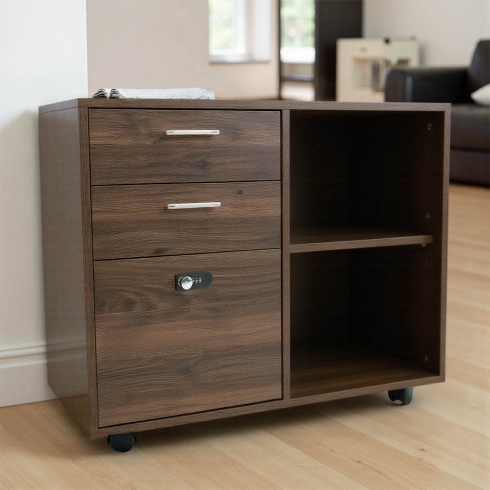 Eeeza 2-Drawer Locking Filing Cabinet with Open Shelf – Mobile Printer Stand for Home Office