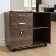 Eeeza 2-Drawer Locking Filing Cabinet with Open Shelf – Mobile Printer Stand for Home Office