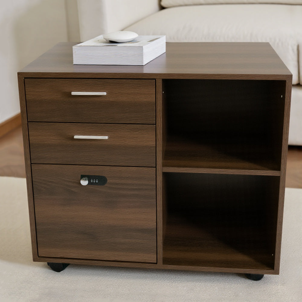 Eeeza 2-Drawer Locking Filing Cabinet with Open Shelf – Mobile Printer Stand for Home Office