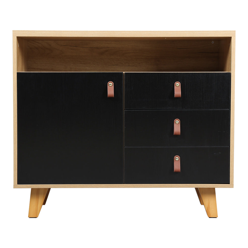 Eeeza Multi-Purpose Side Cabinet with 3 Drawers and 1 Door – Nordic Style Storage Unit with PU Handles