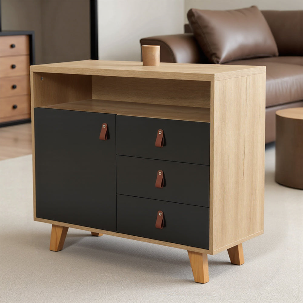 Eeeza Multi-Purpose Side Cabinet with 3 Drawers and 1 Door – Nordic Style Storage Unit with PU Handles