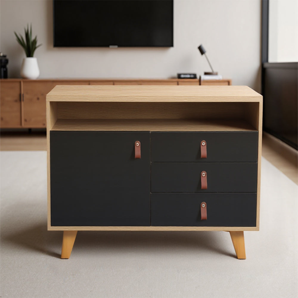 Eeeza Multi-Purpose Side Cabinet with 3 Drawers and 1 Door – Nordic Style Storage Unit with PU Handles