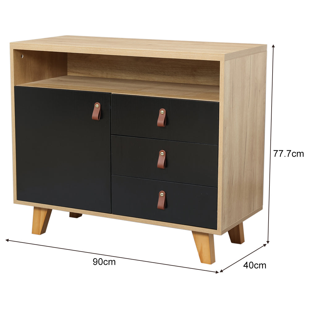 Eeeza Multi-Purpose Side Cabinet with 3 Drawers and 1 Door – Nordic Style Storage Unit with PU Handles