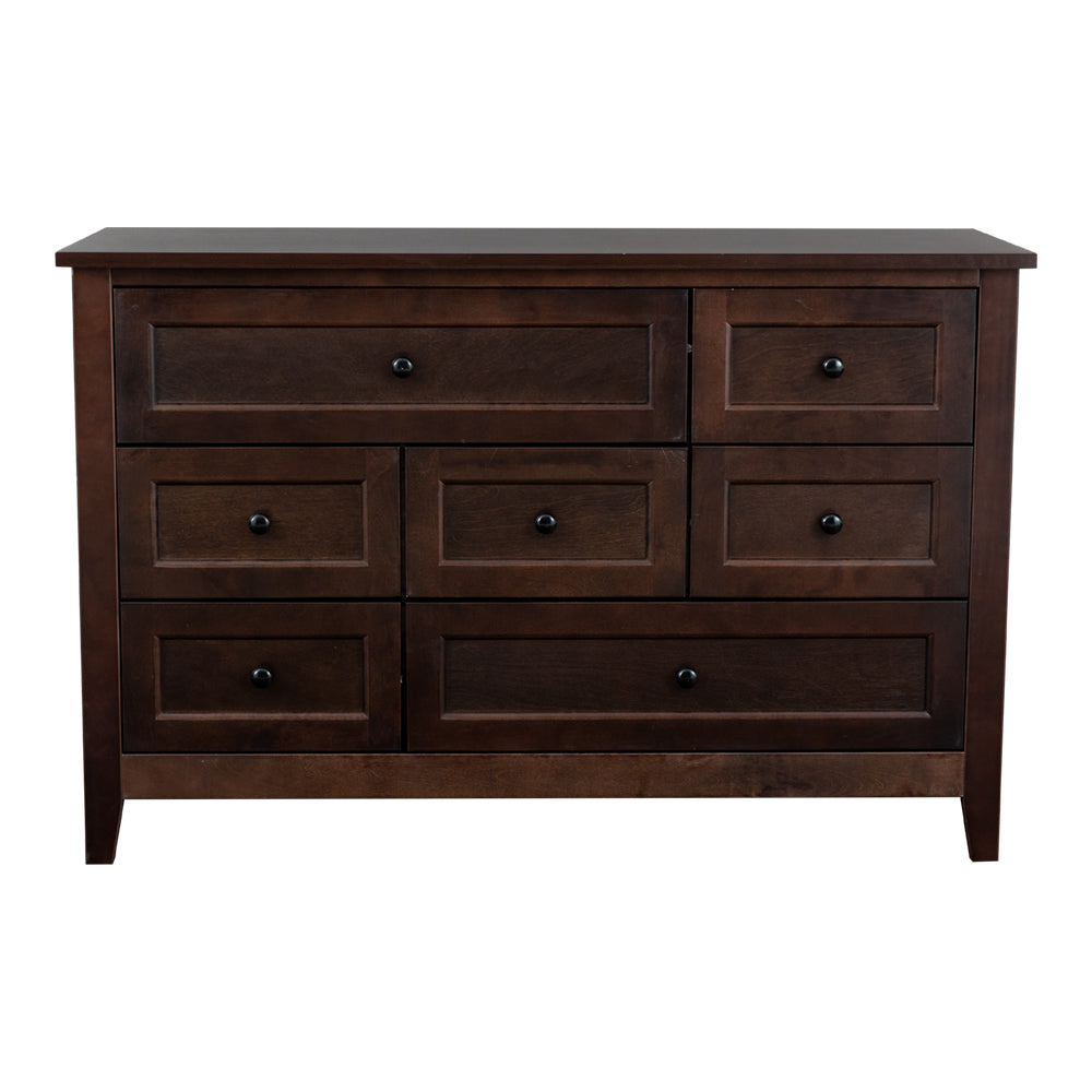 Eeeza Solid Wood 7-Drawer Chest in Walnut Brown – Full-Frame Birch Construction, Classic Style, Large Storage
