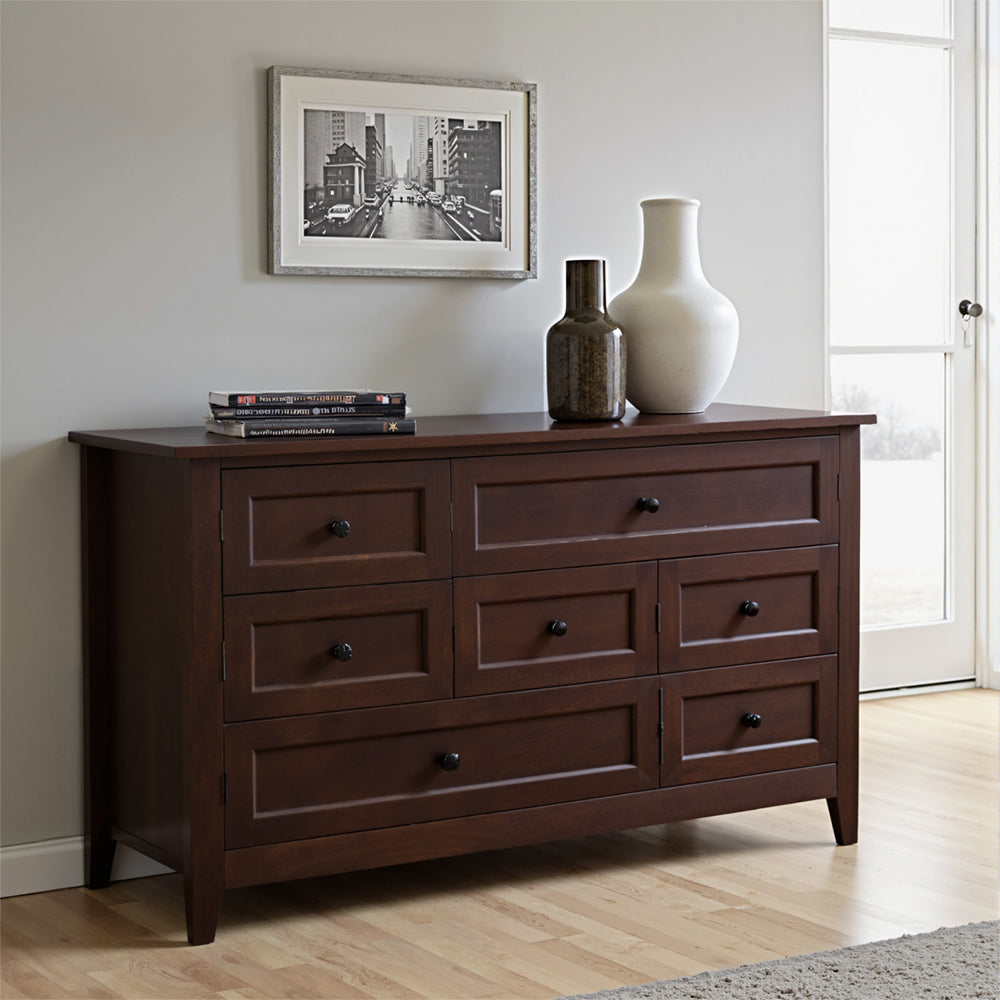 Eeeza Solid Wood 7-Drawer Chest in Walnut Brown – Full-Frame Birch Construction, Classic Style, Large Storage