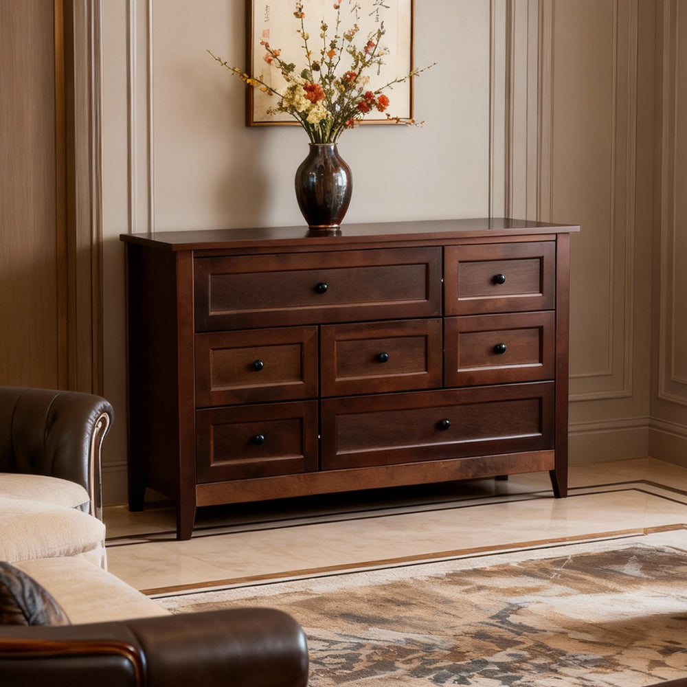 Eeeza Solid Wood 7-Drawer Chest in Walnut Brown – Full-Frame Birch Construction, Classic Style, Large Storage