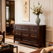 Eeeza Solid Wood 7-Drawer Chest in Walnut Brown – Full-Frame Birch Construction, Classic Style, Large Storage