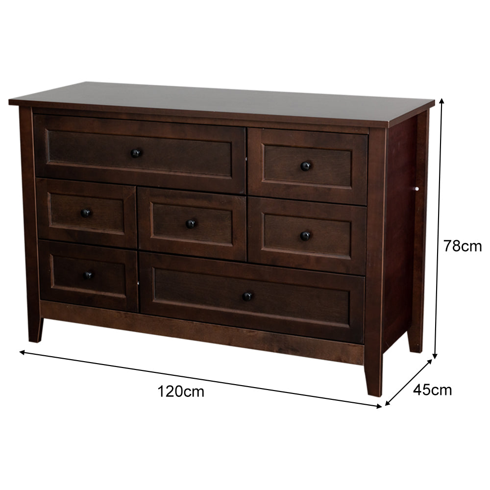 Eeeza Solid Wood 7-Drawer Chest in Walnut Brown – Full-Frame Birch Construction, Classic Style, Large Storage