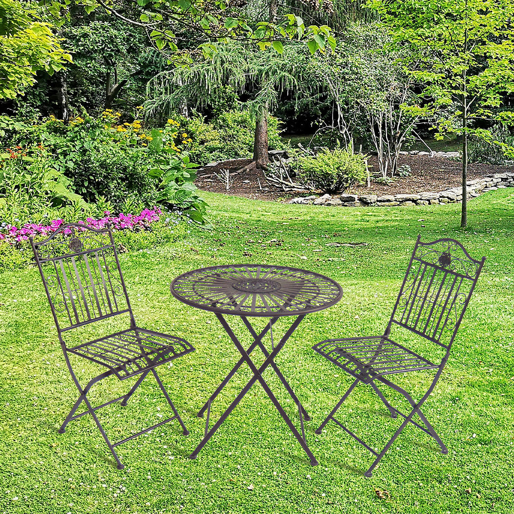 Eeeza Outdoor Iron Frame Chair With Table Set