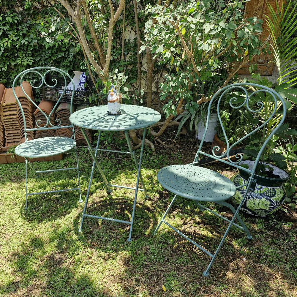 Eeeza Outdoor Iron Frame Chair With Table Set