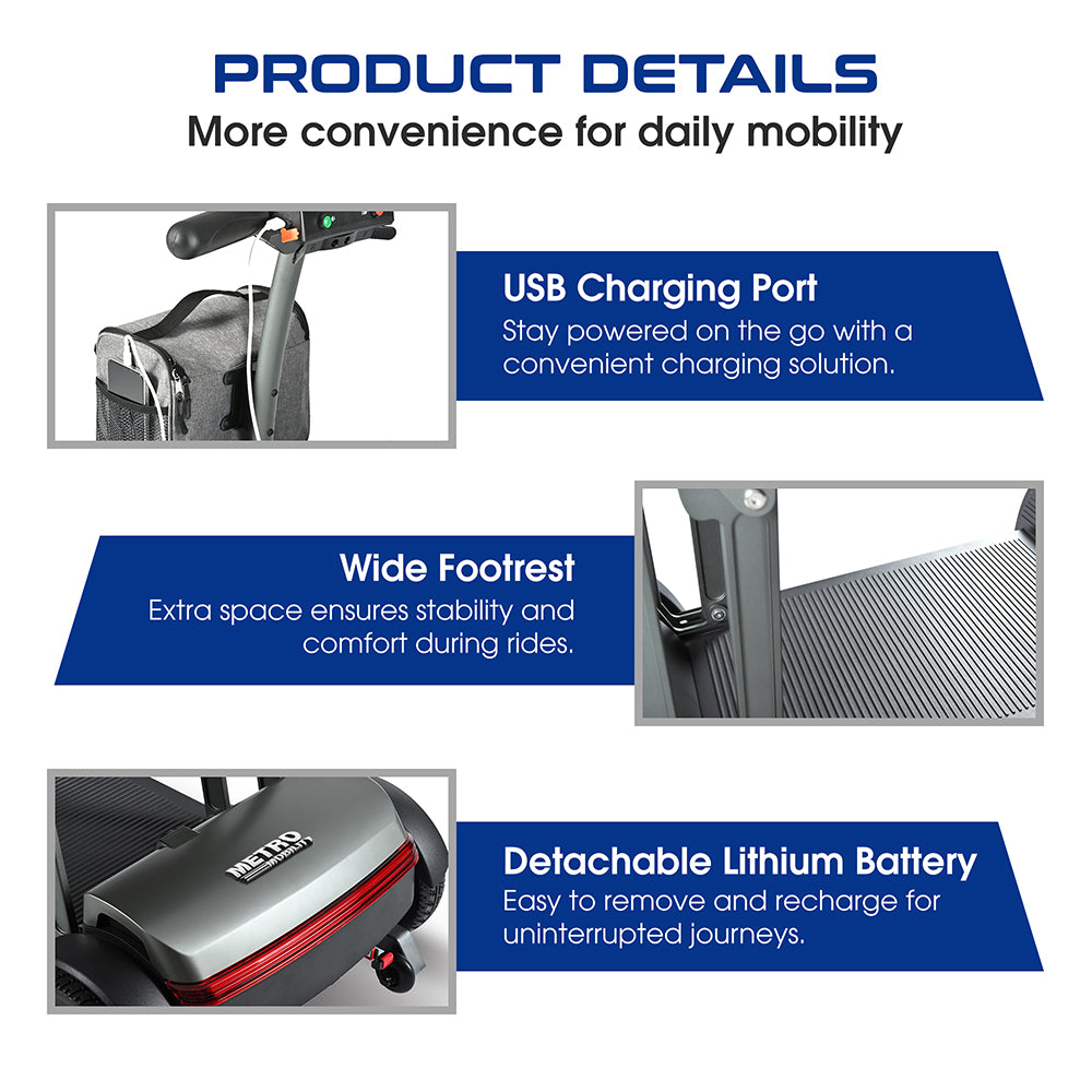 METRO MOBILITY Foldable 250W 24V 12/20Ah Electric Mobility Scooter