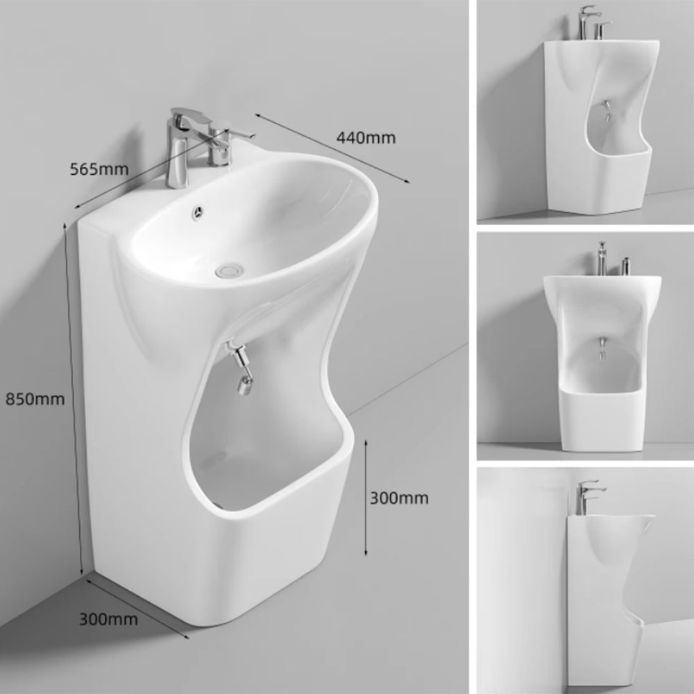 Eeeza Ceramic Pedestal Sink with Integrated Wudu Basin – 2-in-1 Washbasin & Foot-Control Flush, Optional Gold Finish