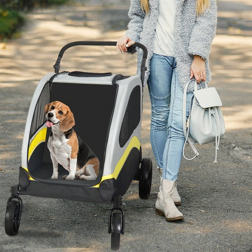 Large Double Seat Dog Stroller Pet Pram Wagon Dividered Travel Pushchair Carrier