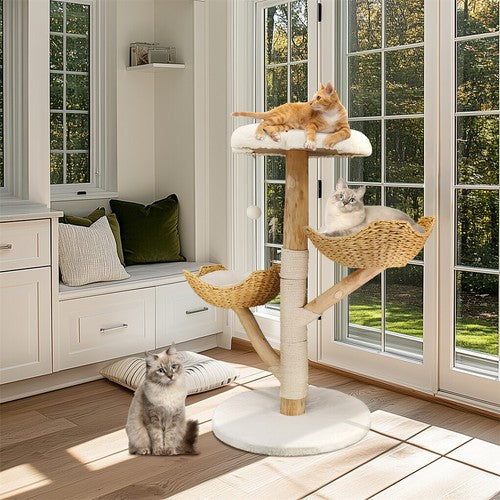 Large Multi-Level Cat Tree Activity Tower Cozy Kitten Play House w/Plush Cushion