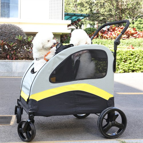 Large Double Seat Dog Stroller Pet Pram Wagon Dividered Travel Pushchair Carrier