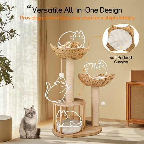 3-Tier Cat Tree Activity Tower Condo Furniture with Cozy Plush Cushion