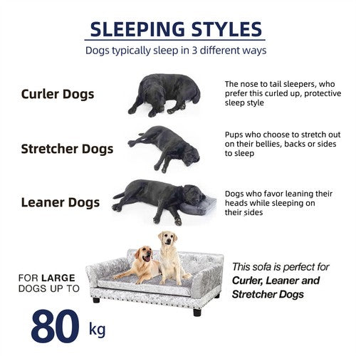 Deluxe Tufted Velvet Dog Sofa Bed Rivet Memory Foam Mattress Pet Dog Sofa Couch