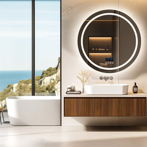 Dual Lights Bluetooth LED Bathroom Mirror Anti-fog Makeup Mirror Shatter-proof