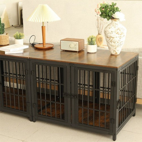 4 Doors Ultra Thicken Dog Crate Cage End Table Divided Dog Puppy Kennel f/ 2 Dog