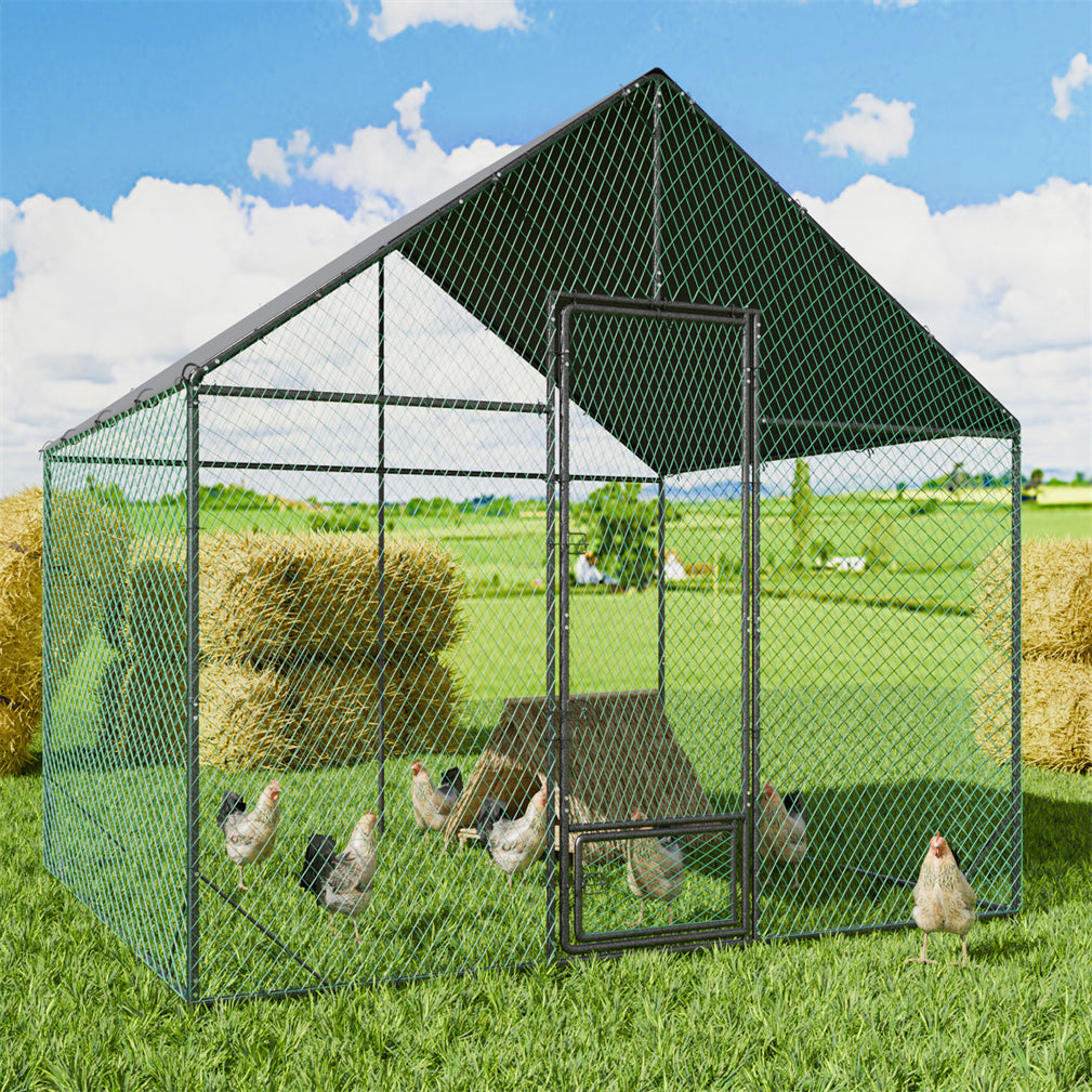 Sturdy Chicken Coop Walk-in Chicken Run Coop Metal Frame 2.7M Height