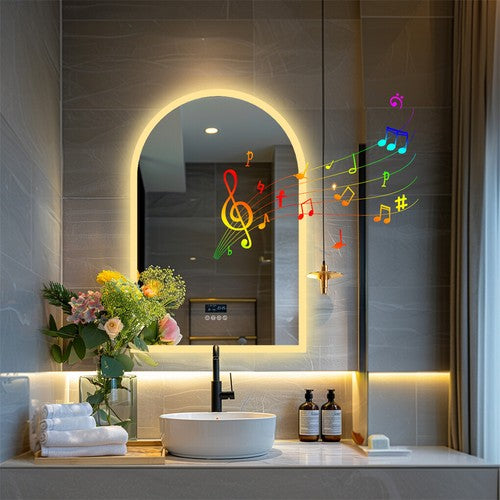 Arched LED Backlit Bathroom Mirror Music Bluetooth Speaker Vanity Mirror 3 Color