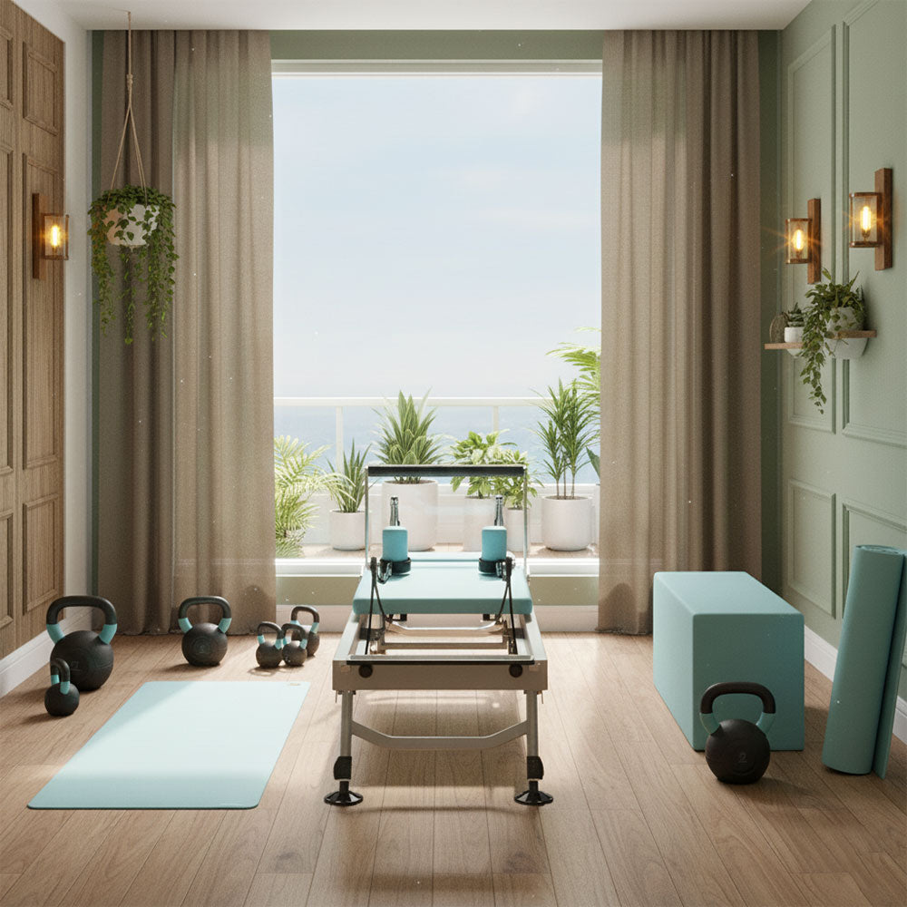 Eeeza Foldable Pilates Reformer, Silent Resistance with Adjustable Steel Frame
