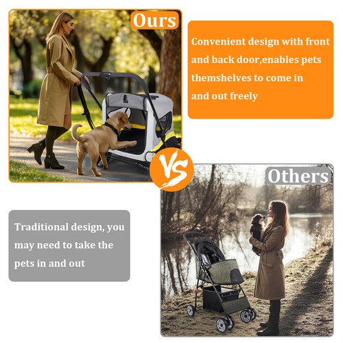 Large Folding Dog Stroller Pet Travel Carriage Stroller with Rain Cover