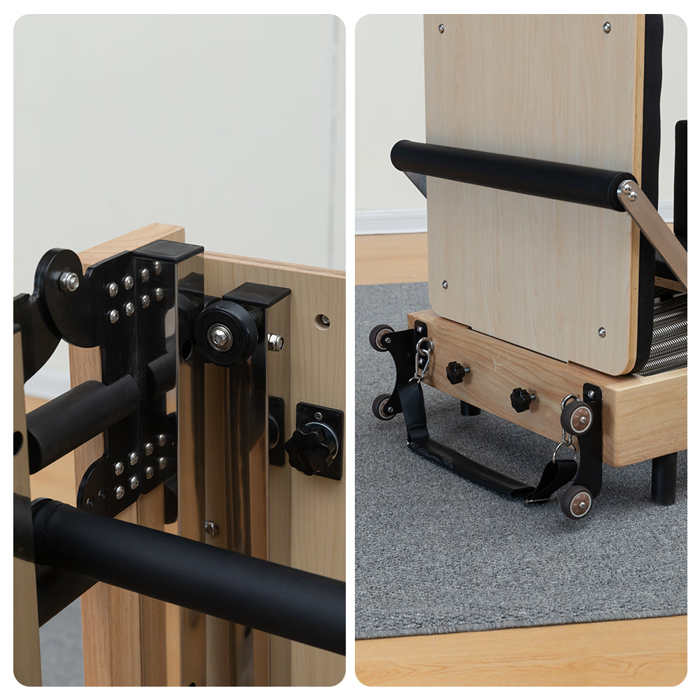 Eeeza Foldable Pilates Reformer for Home Studio, Oak Wood, 6 Springs