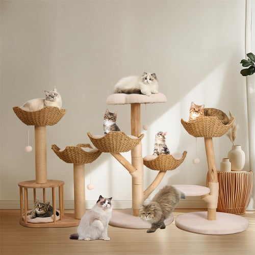 Large Multi-Level Cat Tree Activity Tower Cozy Kitten Play House w/Plush Cushion