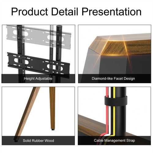 40-86" TV Floor Stand Strong Solid Wood Shelf TV Mount Stand Loads up to 110lbs