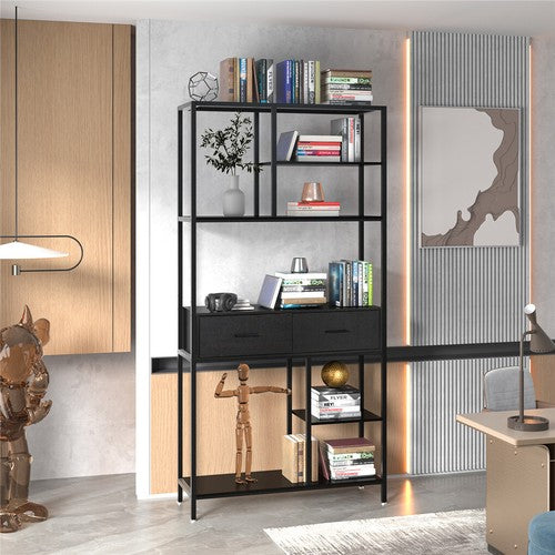 Tall Bookshelf Industrial Display Standing Shelf Units File Cabinet with Drawers