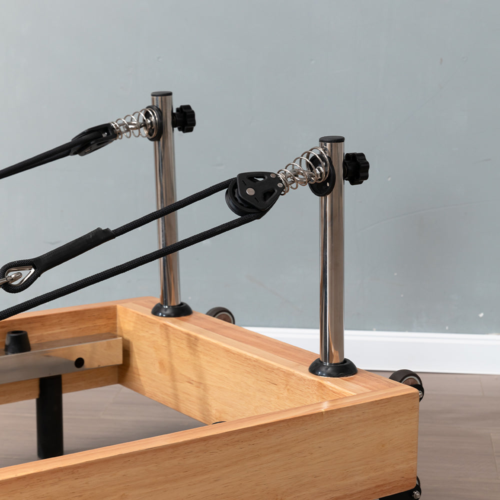 Eeeza Foldable Pilates Reformer for Home Studio, Oak Wood, 6 Springs